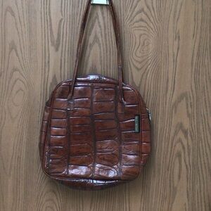 Fred de la Bretoniere brown leather purse shoulder bag croc print dual handle